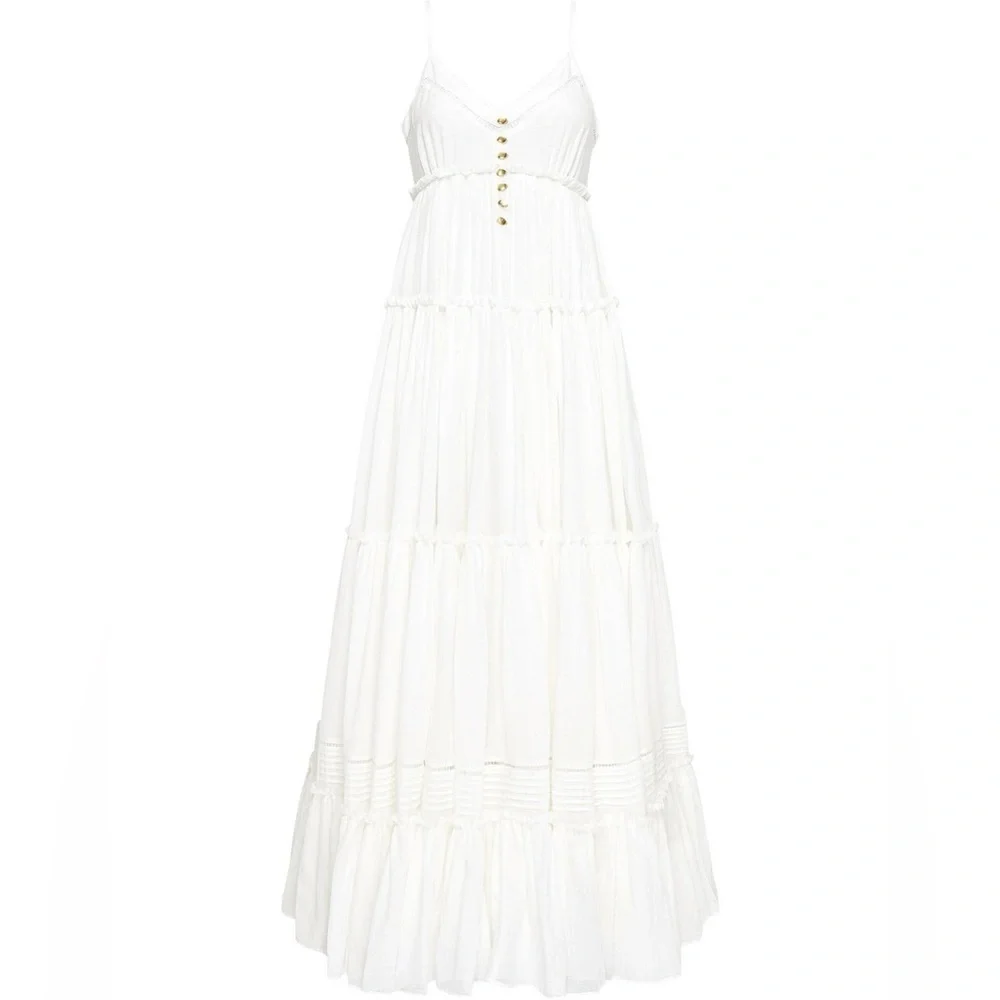 NWT AJE White Maxi summer Dress with gold buttons size 4 - Picture 5 of 7